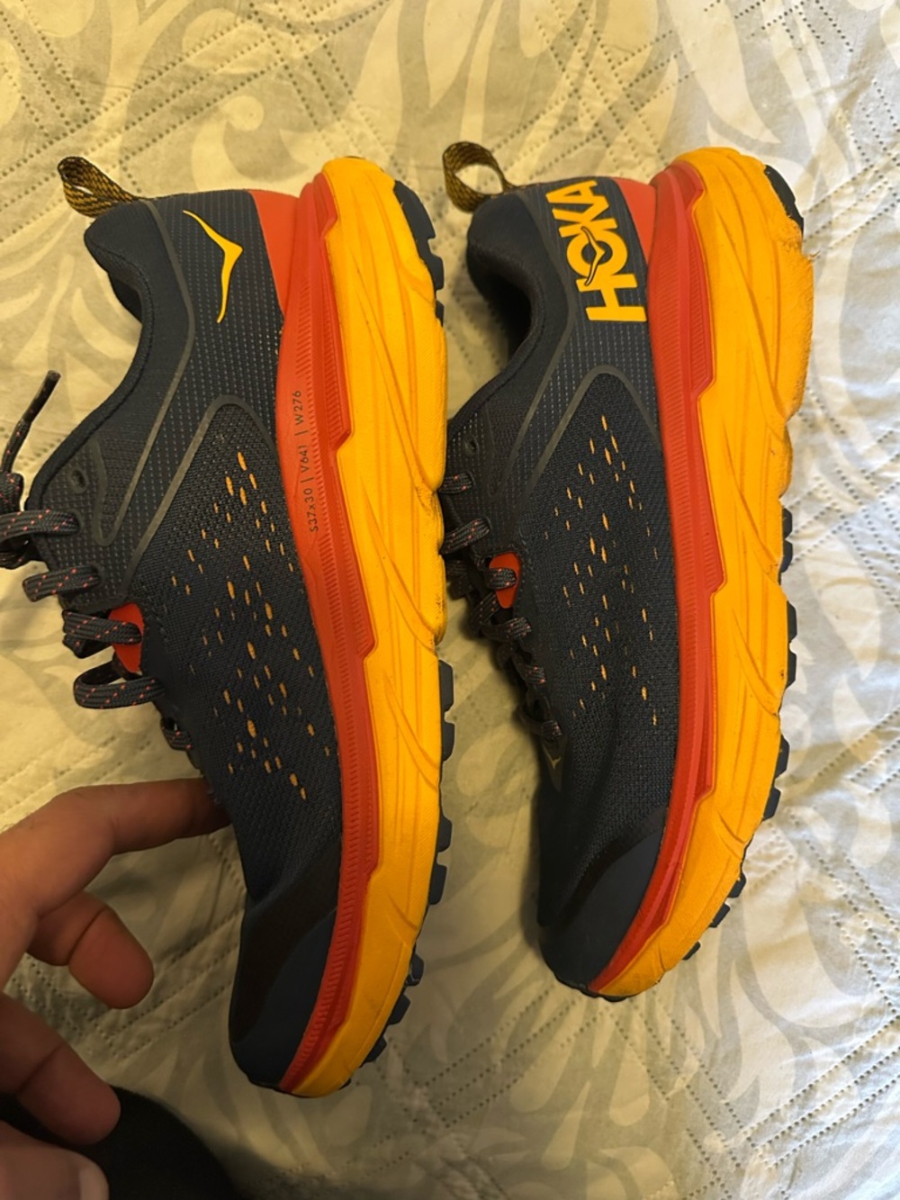 Hoka women’s Navy and Yellow Trail Running Shoes